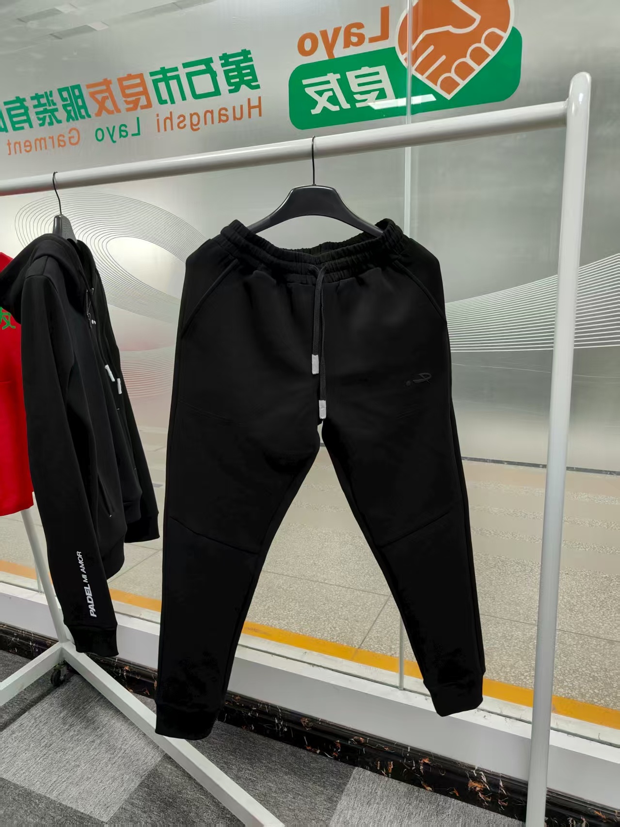 Black Running Sweatpants Tracksuits Sportswear Sets with Elastic Drawstring Waist