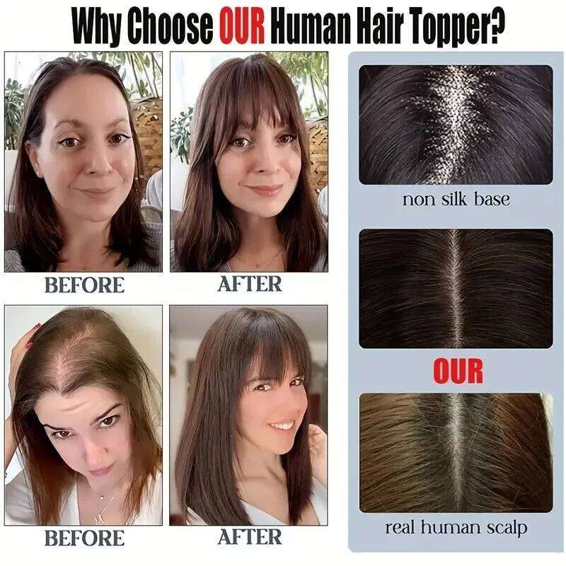 Blonde Real Human Topper 20-35cm Natural Straight Piece 8x12cm Hair Net With Bangs Black Brown 10 Colors for Women