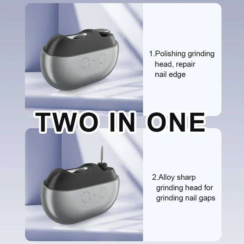 Mini 2in1 Electric Nails Cutter Trimmer Polisher Auto LED Light Dust Collector Portable Rechargeable Automatic Nail Clipper