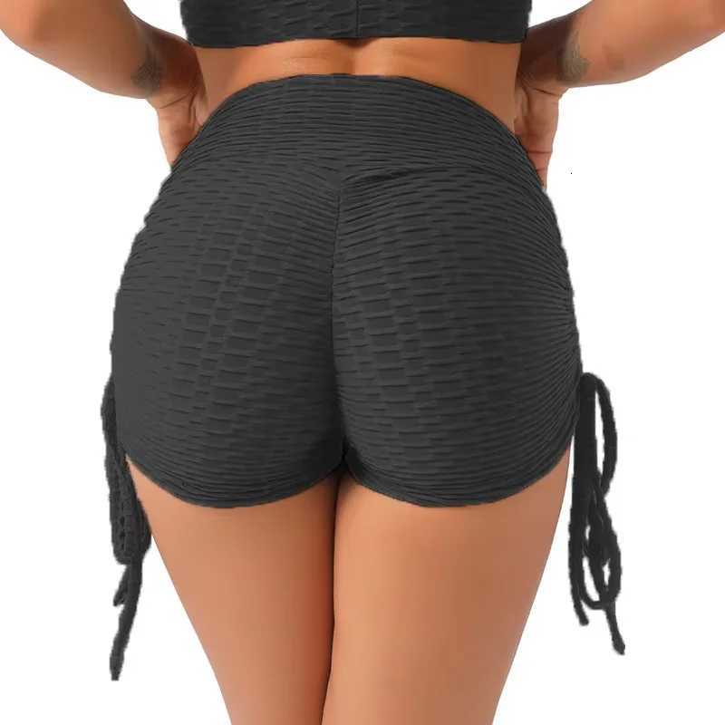Fitness Elastic Waist Drawstring Yoga Shorts Hip Lift Shorts Running Tight Sportswear Striped Lingerie High Waist XJ250724