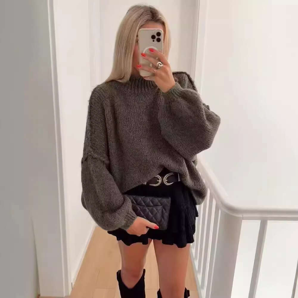 TRAFZA Women's Autumn And Winter New Style Elegant Round Neck Simple Thin Knit Sweater B5