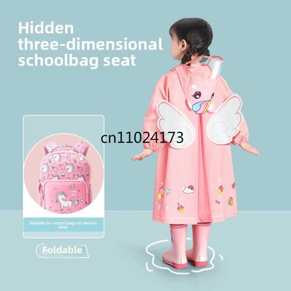 1Pcs Children Raincoat Waterproof Hooded Poncho with Extended Visor for Boys Girls Kindergarten Kids School Backpack Rainwear R250724
