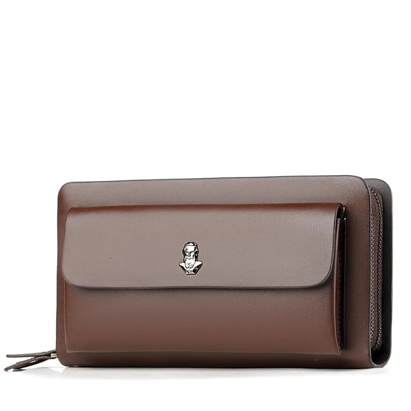 High quality solid color PU leather double zipper n mens handbag bolsos para hombre clutch sacoches hommes bag men 250723