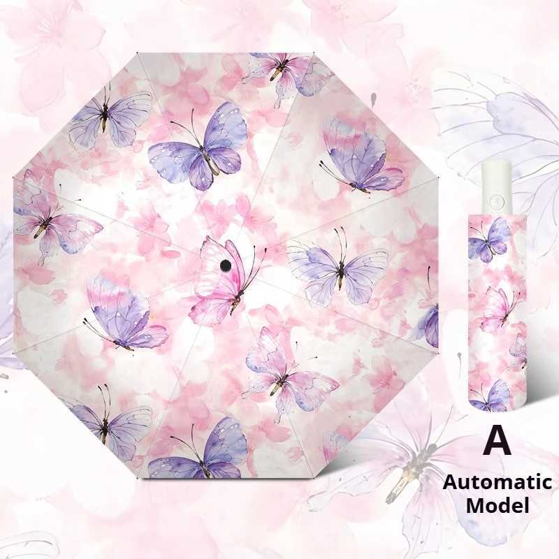 UV Protection Automatic Folding Umbrella Chinese Style Black Glue Sun Umbrella Sunshade Rain and Sun Dual Use for Daily Outdoor R250724