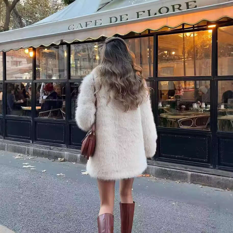 Women's Spring And Autumn New Style Plus Size Loose Fashion Long Faux Fur Coat Jacket B5