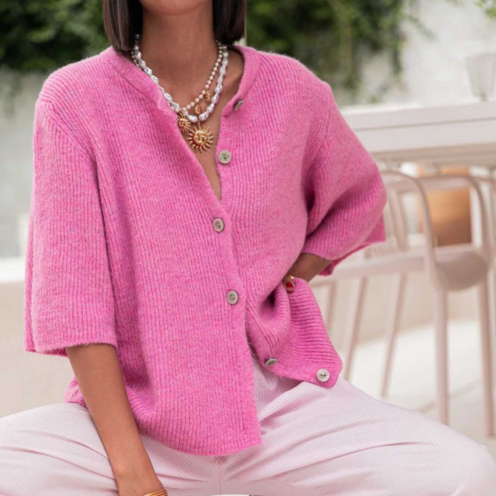 Women Knitted Crop Cardigan Shirt Short Sleeve Button Down Ribbed Knit Crop Top Y2k Girls Outerwear Top T Shirt for Winter Fall X250724