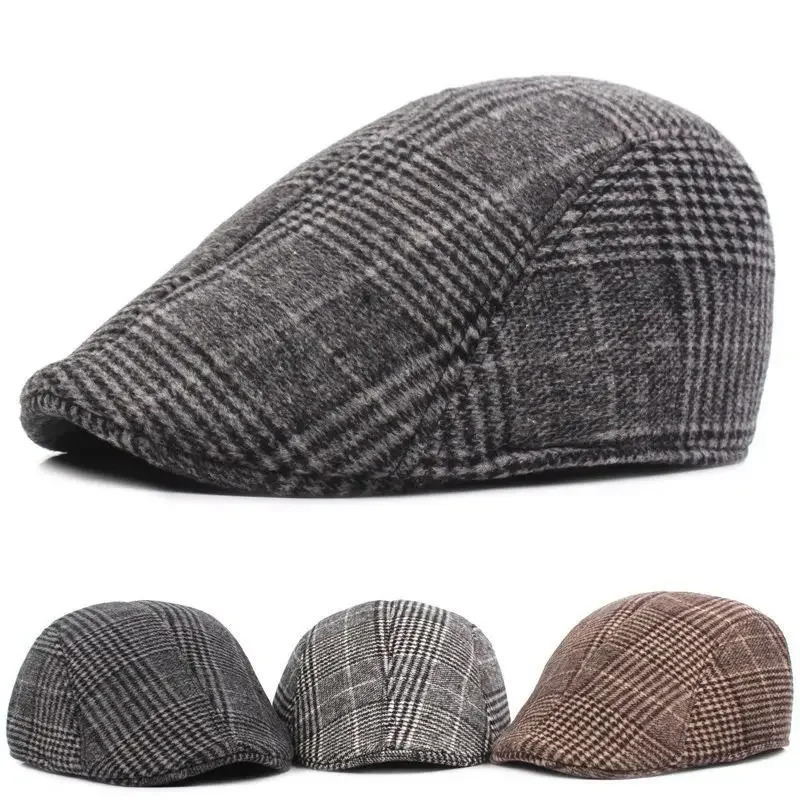 Mens Casual Berets Hat Autumn Winter Retro Gentleman sboy Hat Plaid Checked Hat Unisex Octagonal Hat Driving Cabbie Wool Cap 250723