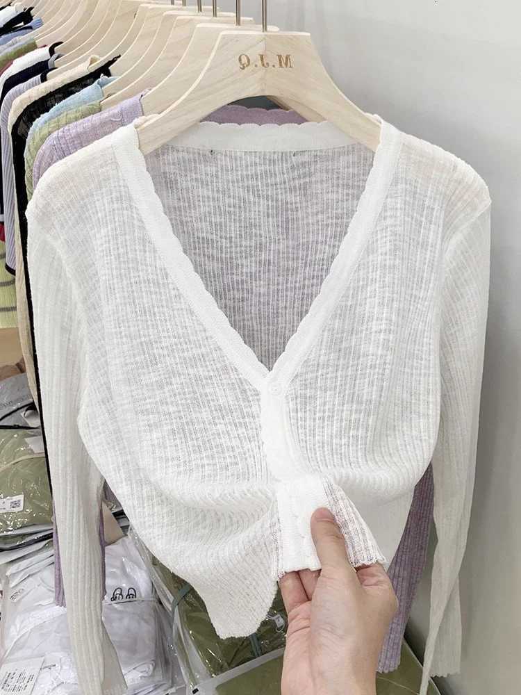 New Short Ice Silk Knitted Sun Protection Cardigan Womens Thin Summer 2025 Skirt Layered Gauze Jacket Air-conditioned Cover Up X250724