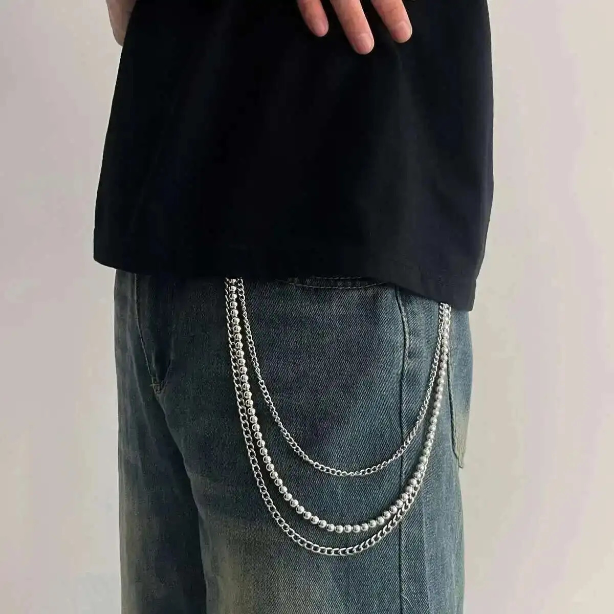 KunJoe Punk Rock Multilayer Metal Pants Chain Wallet Belt Chain Men Women Versatile Beaded Keychain Trousers Jeans Accessories 250722