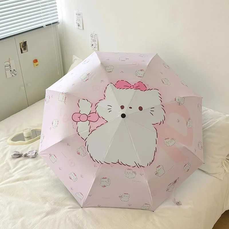 Cute Pink Kitten Folding Umbrella Sun Protection and UV Rain Dual-Purpose Sun Umbrella Student Portable Sunshade R250724