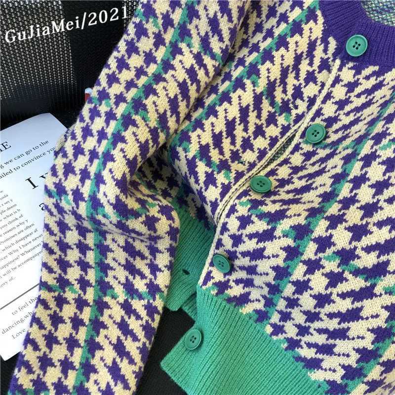 European Goods Colored Thousand Birds Knit Cardigan Women 2023 Autumn and Winter New Round Neck Fashion Retro Short Sweater Tops X250724