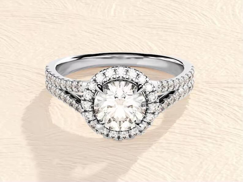 Luxurious 925 Sterling Silver Moissanite Diamond Ring 18K White Gold Plated Designed for Women and Girls