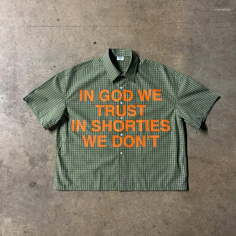 Men' s T Shirts Plaid Shirt Trust God Text Graphic Print - view 4
