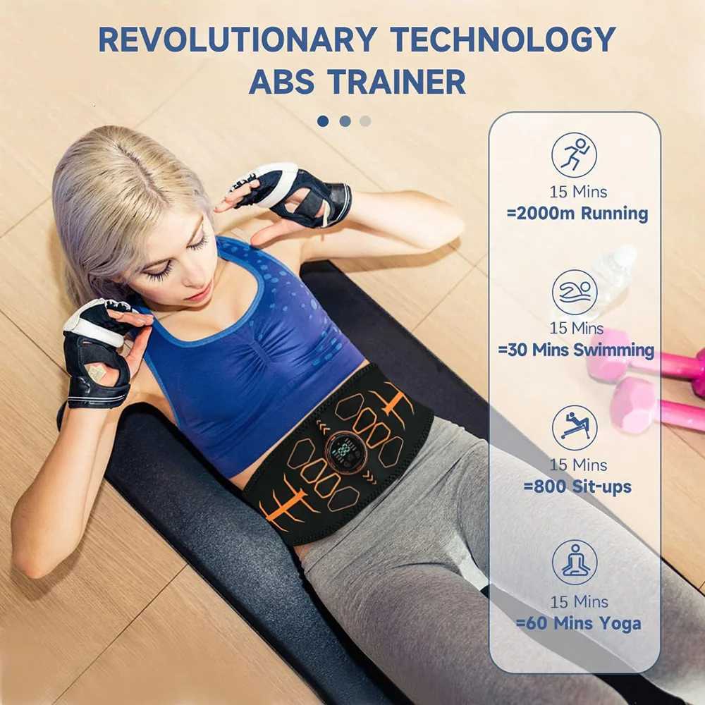 Electric Muscle Stimulator Smart Muscle Toner EMS Abdominal Toning Belt Rechargeable Portable Slimming Massager Fitness Equipment W250724