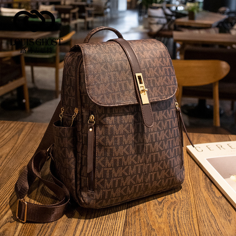Female backpack new style retro leisure presbyuse large capacity schoolbag backpack print fashion trend line big bag