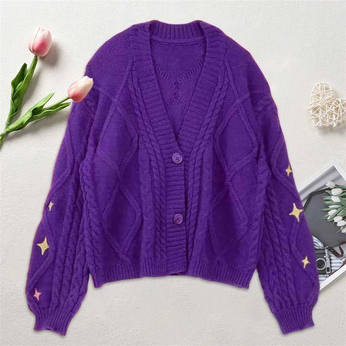 Knit Print Winter Cardigan Sweater Chic Vintage Star Preppy Long Sleeve Autumn V Neck Aesthetic Retro Single Breasted Sweaters X250724