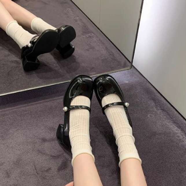 Designer 2025 Spring New Mary Jane Hong Kong High Heels Chunky Heel French Style Single Shoes for Women