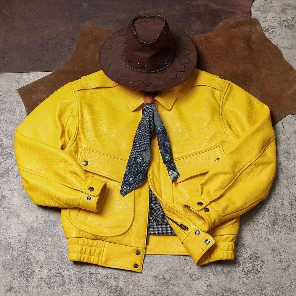 Women's Wear Mauroicardi Spring Autumn Cool Handsome Short Yellow Soft Pu Leather Jacket Men Turn-Down Collar Designer Clothes