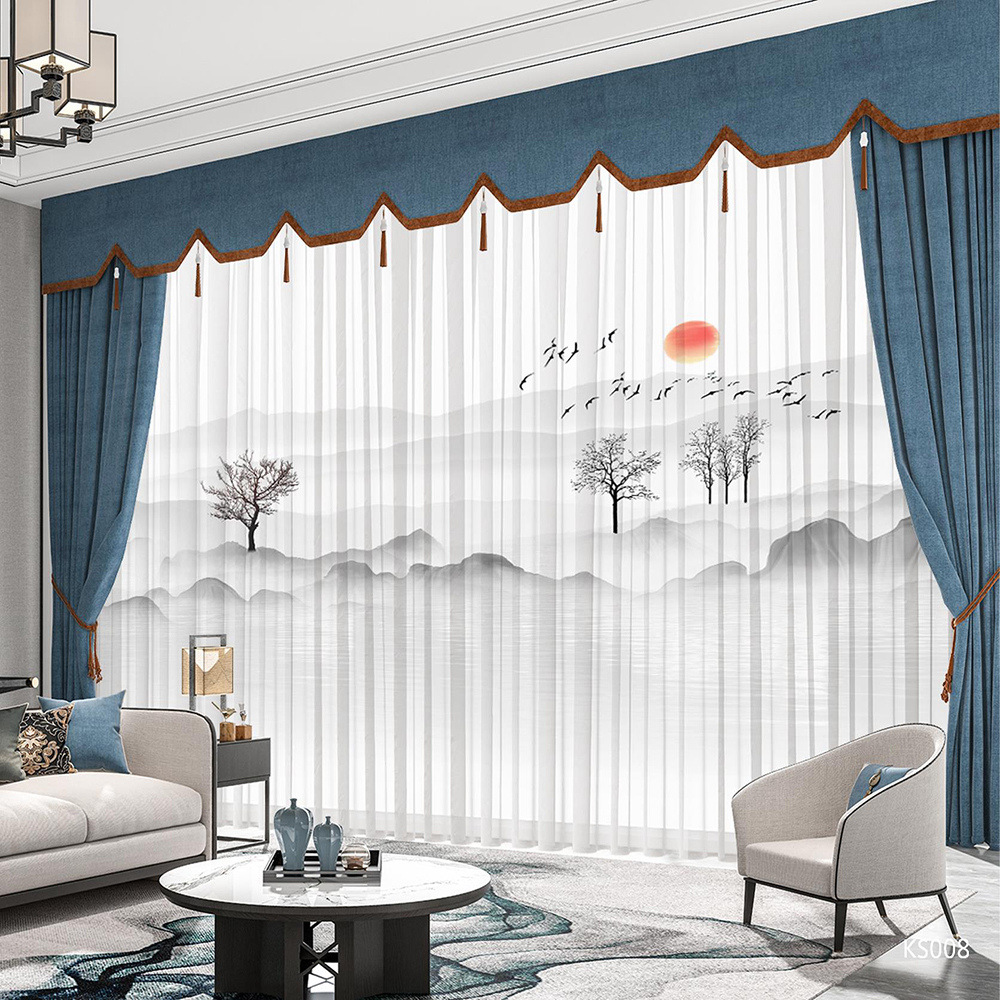 YL-36672 Modern New Chinese Style Ink Painting Landscape Living Room Study High-end Bedroom Famous Hotel Curtain Zen Gauze Curtain