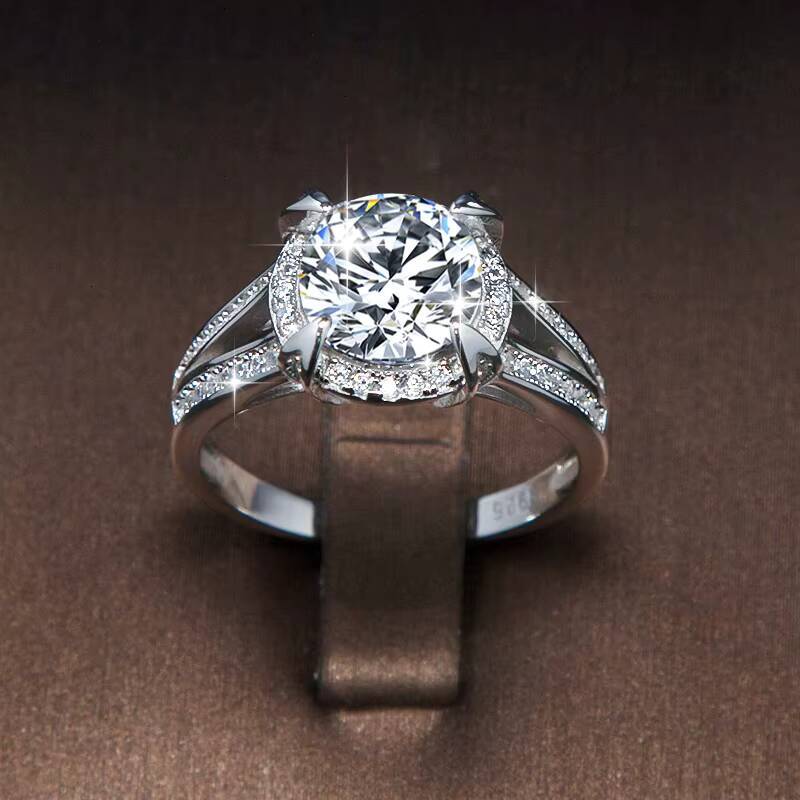 Luxury Design Quality Diamond 2CT Moissanite Wedding Ring Anniversary Ring Silver Plated Flower 18k Women Engagement