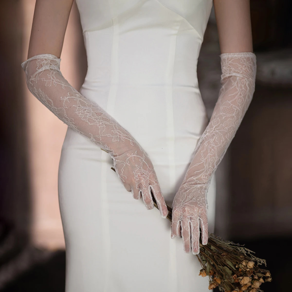 WG098 Elegant Wedding Bridal Gloves Lace Long White Brides Bridesmaid Handschuh Women Pageant Perform Prom Gloves 250722