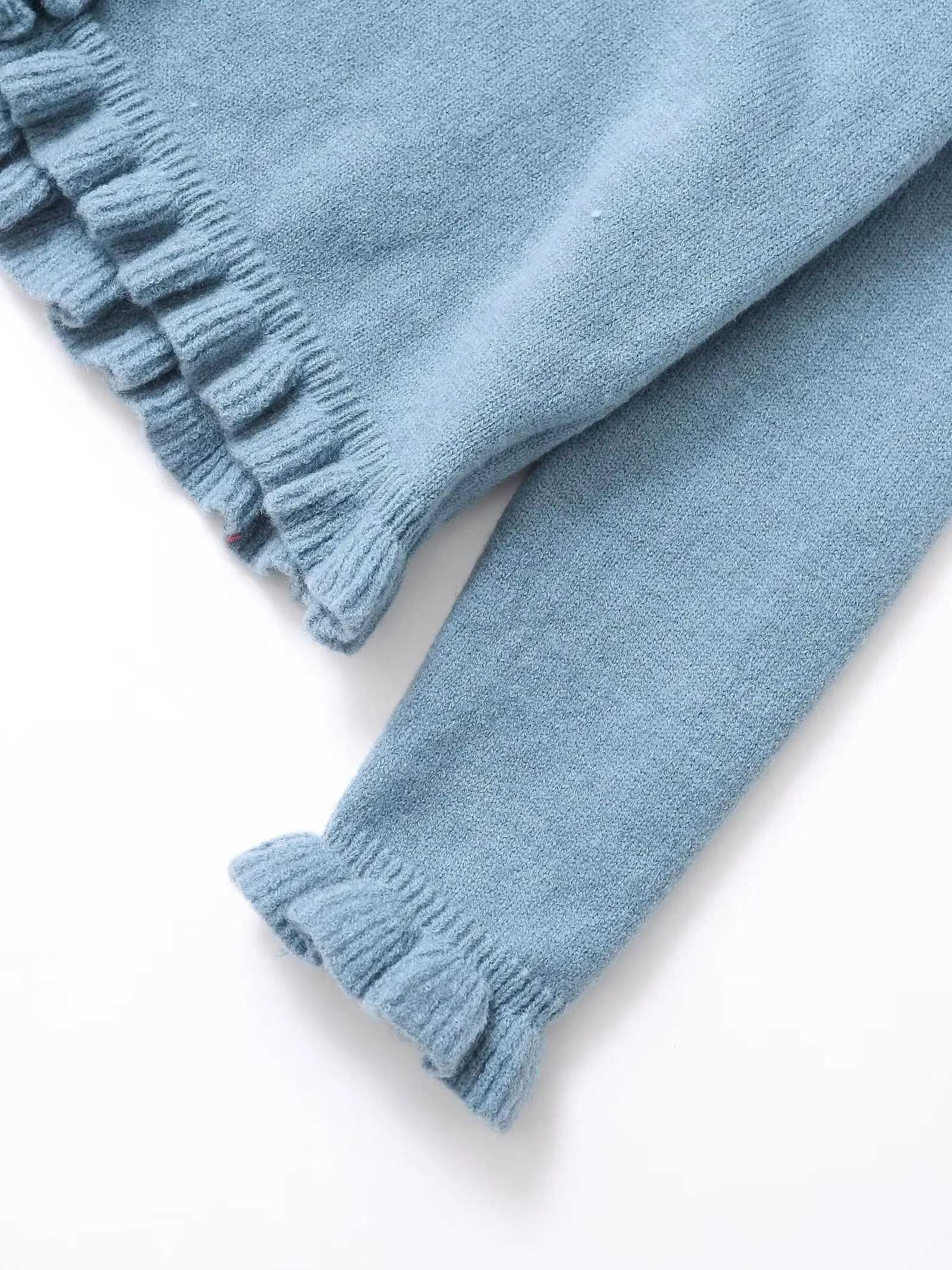 2025 Womens Long-Sleeved Knit Cardigan Round Neck Ruffled Trim Button Front Design Soft Comfortable Fabric X250724
