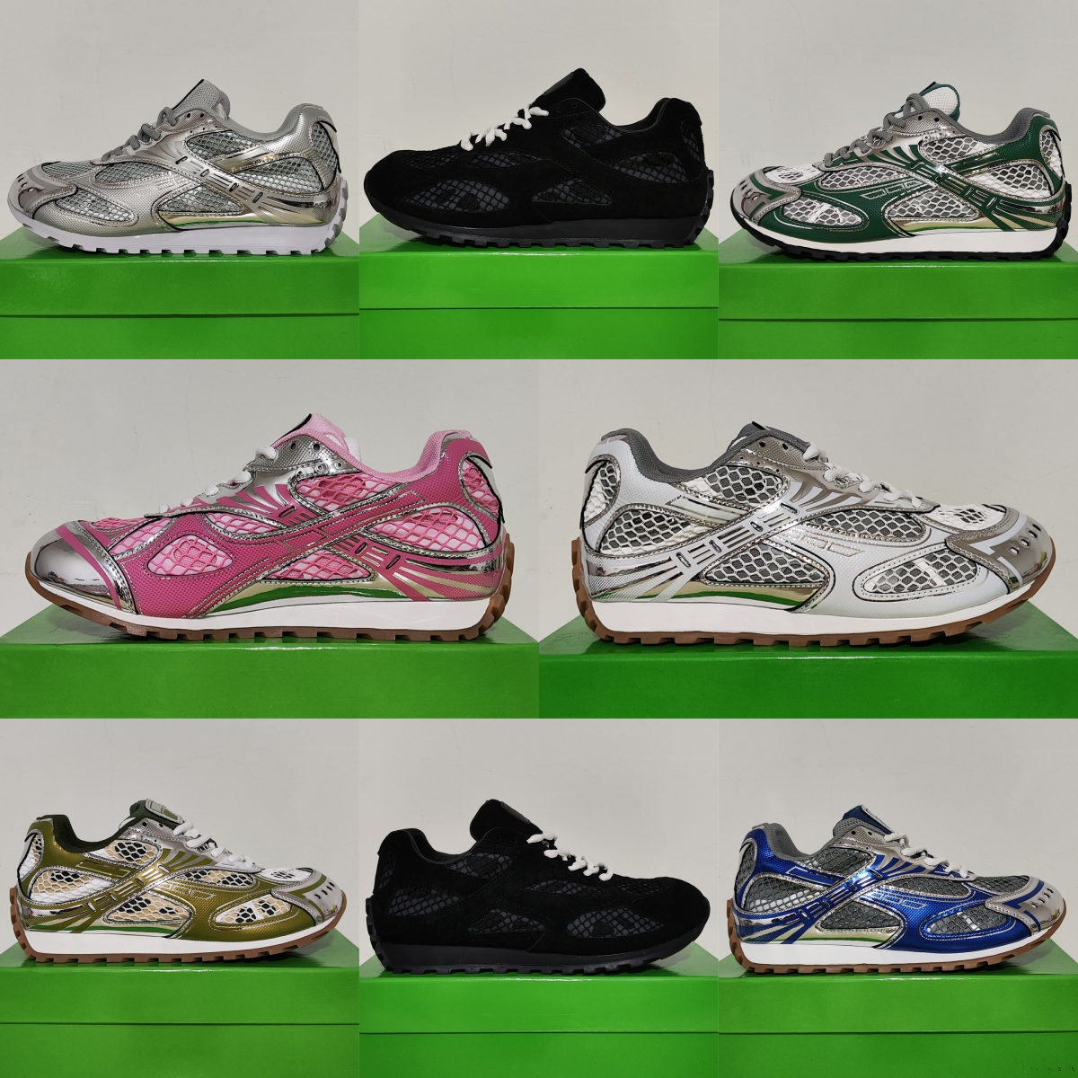 Designer sneaker womens mens trainers mesh metallic fabric daily versatile outdoor sports running shoes silver pink black green red size: 35-46