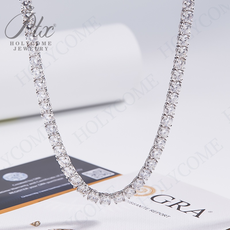 Hip Hop Tennis Link Necklace For Men Women 925 Sterling Silver Iced Out Bling Moissanite Stone Fashion Jewelry 6.5MM Fine Tennis Chain Valentine Gift