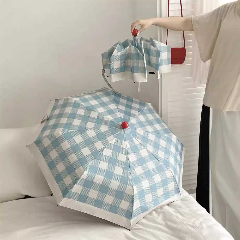 Minimally designed grid sun protection UV protection sun shading folding sun and rain dual-use automatic umbrella R250724