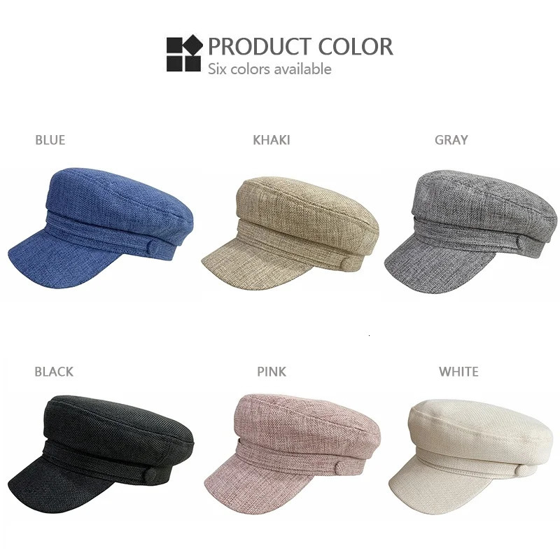 British Retro Style Solid Color Linen Breathable Flat Top sboy Cap Sun Hat Military Cap Beret Hats 250723