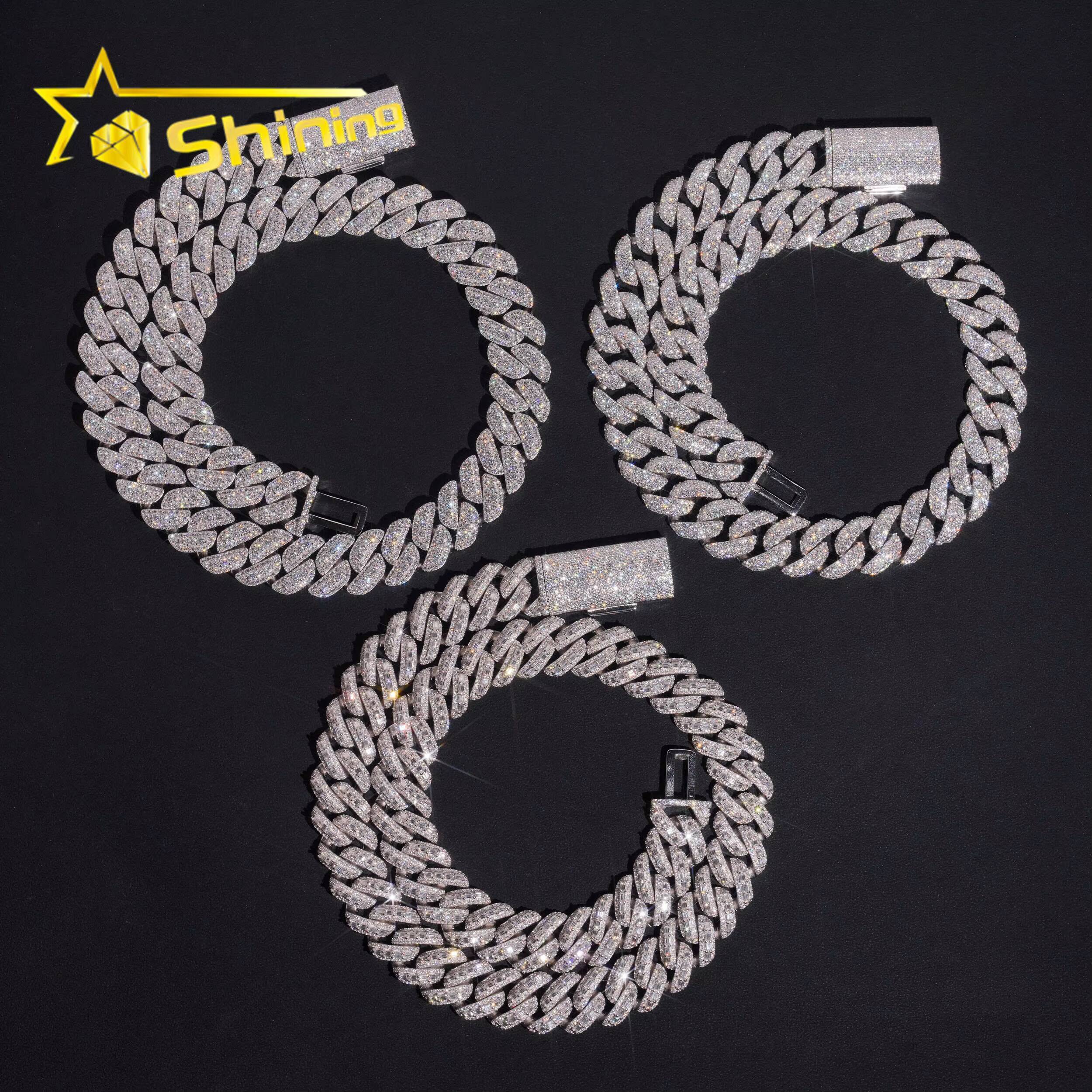 Hip Hop Jewelry 18mm Big Chain 925 Sterling Silver Gold Plated GRA Certificate Iced Out Necklace Moissanite Cuban Link Chain