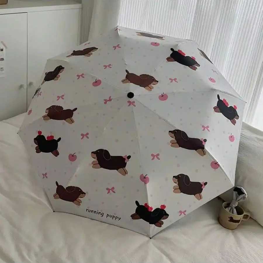 3 rib cartoon dog umbrella fully automatic lightweight cat sunscreen umbrella UV resistant waterproof folding sun umbrella R250725