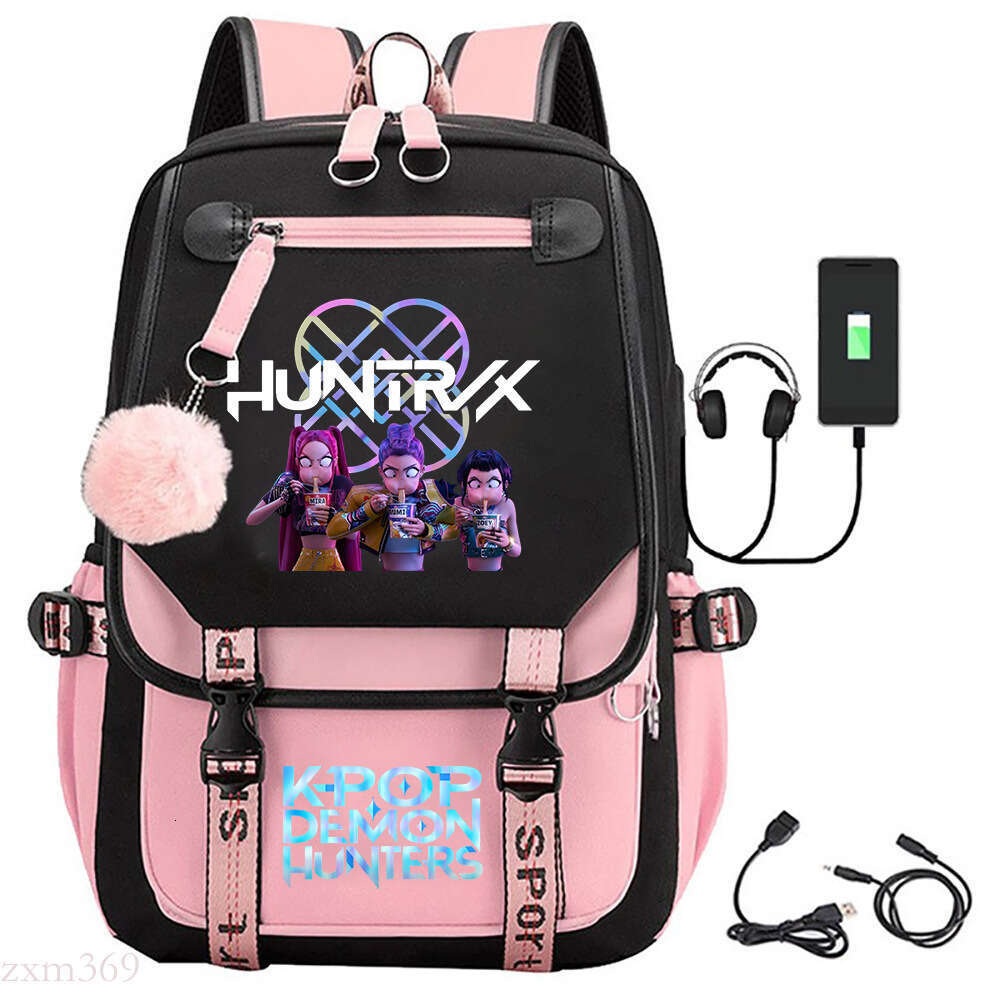 Kpop Demon Slayer Movie Merchandise Printed School Bag Student Campus Backpack with Pom-Pom