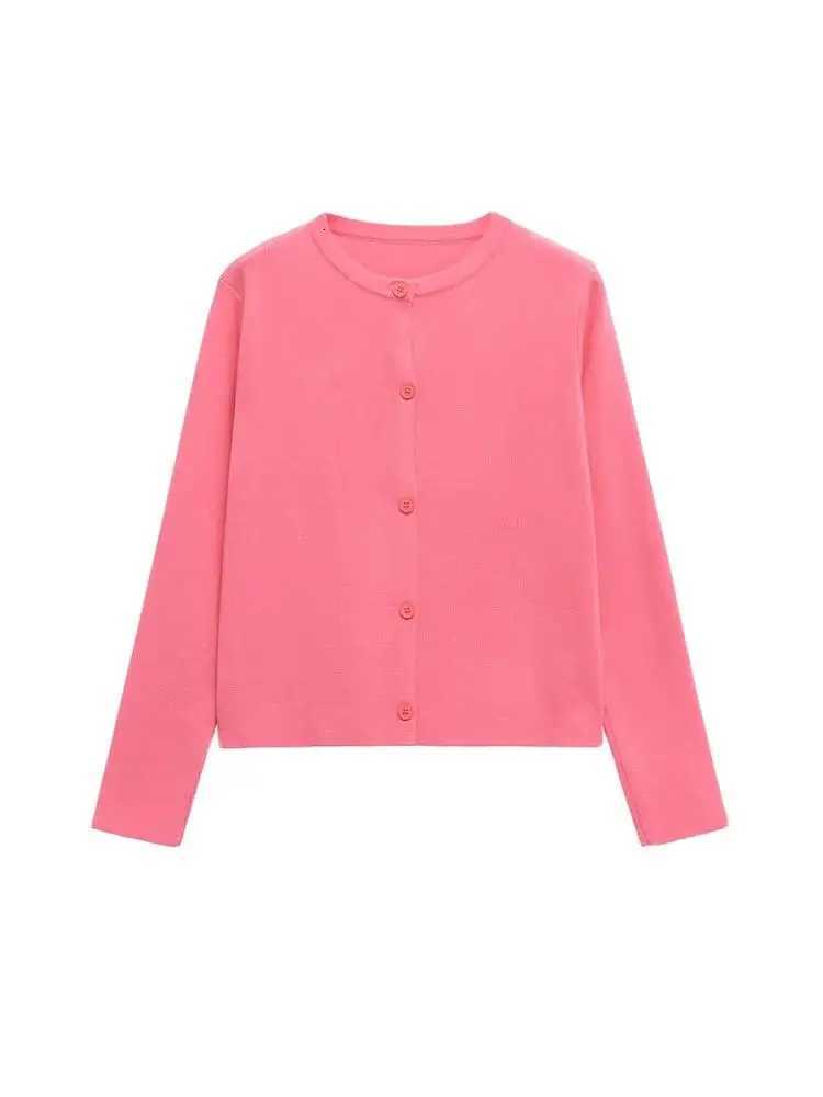 TRZA Womens Knit Cardigan Sweater O-Neck Long Sleeve Chic Outerwear Fashion Front Button Female Top X250724