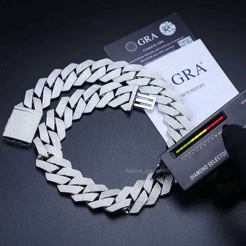 Big Guy Heavy 27mm Sterling Sier Hand Set 5 Rows VVS Moissanite Dia Iced Out Cuban Link Chain Necklace for Men