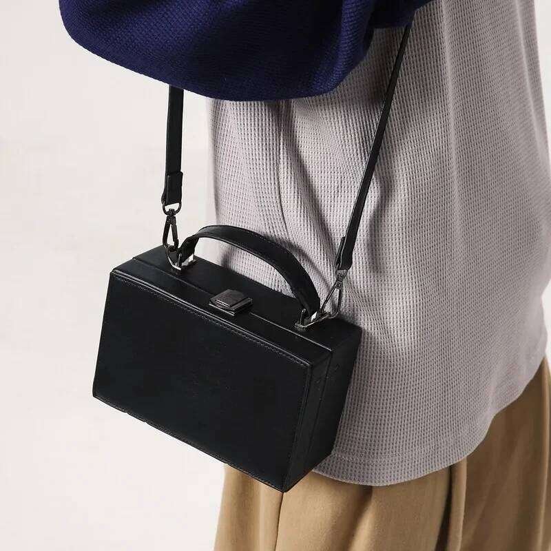 Men's New Mini Box Shape Pu Leather Fashion Crossbody Unisex Casual Small Square Phone Bag Women