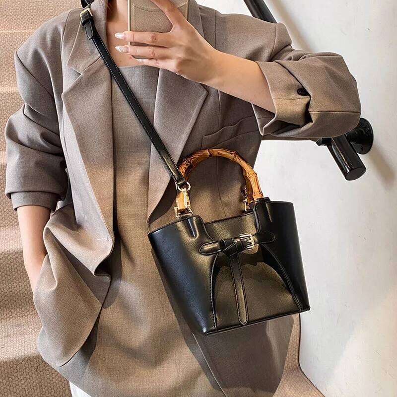 Bamboo Designed Top-handle Bags For Women 2-IN-1 Bucket Shoulder Crossbody Bag Set Spring New Designer Handbag