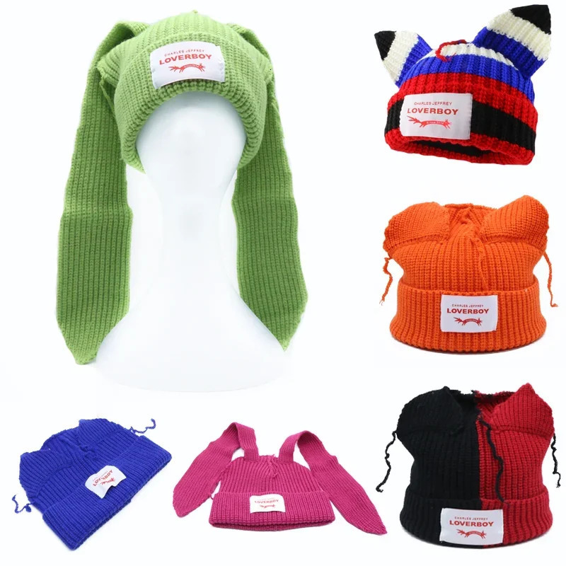 Cute Fashion Hooded Lover Boy Ear Knit Double-layer Warm Fox Ear Woolen Hat Niche n Hip-hop Personality Cold Hat Y2k 250722