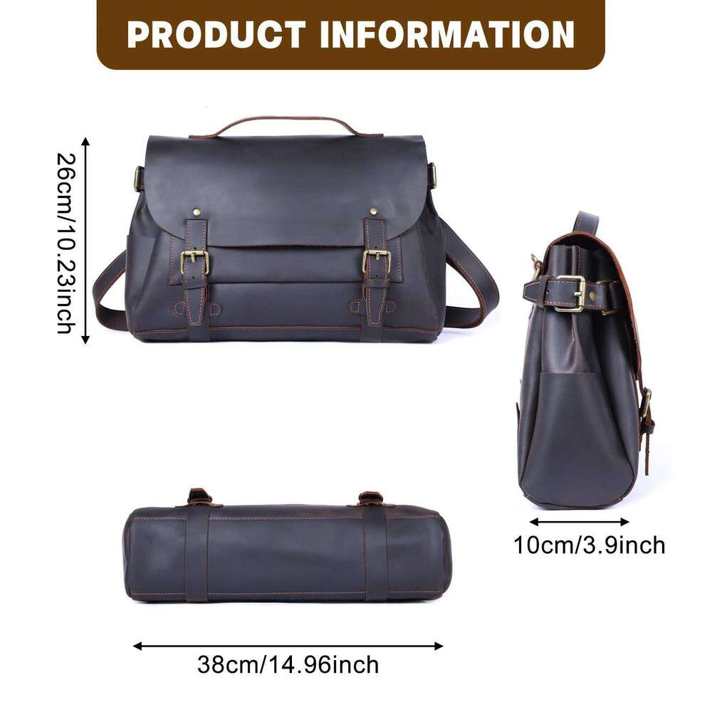 Vintage Genuine Men's Messenger Bag 14" Briefcase Laptop Bags Crazy Horse Leather Handbag Satchel Cowhide Retro Casual