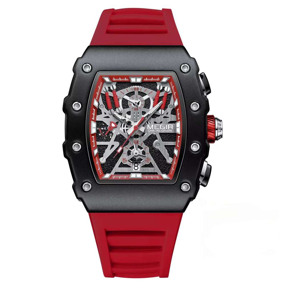 DHwatches MEGIR Men's Watch - Digital-Analog, Luminous, 30M Waterproof, Silicone Strap, Chronograph Sports Barrel shape Wristwatch