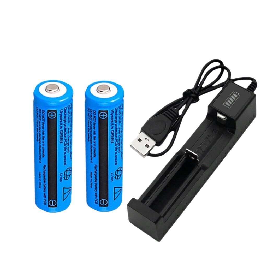 2PCS Rechargeable 18650 button top Battery 3.7V Li-Ion Battery Multipurpose Batteries + Charger