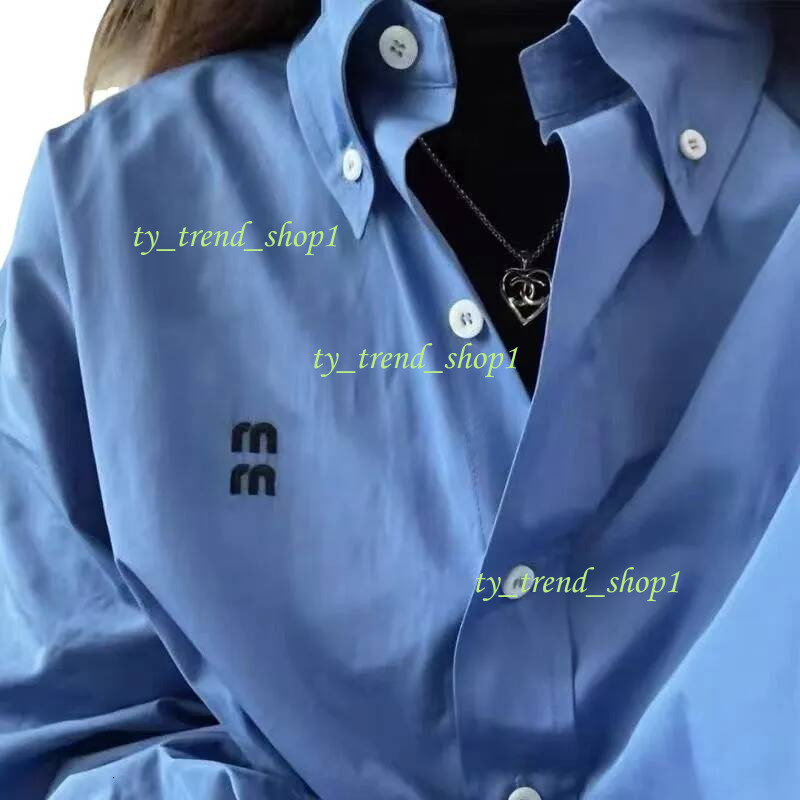 Loose Designer shirts women blue Blouse fashion spring embroidery Base Shirt womens long sleeve lapel coat tops 34f 78e