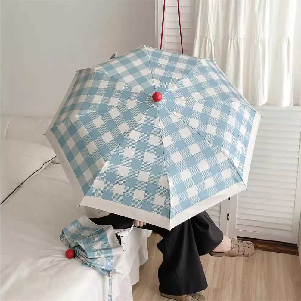 Minimally designed grid sun protection UV protection sun shading folding sun and rain dual-use automatic umbrella R250724