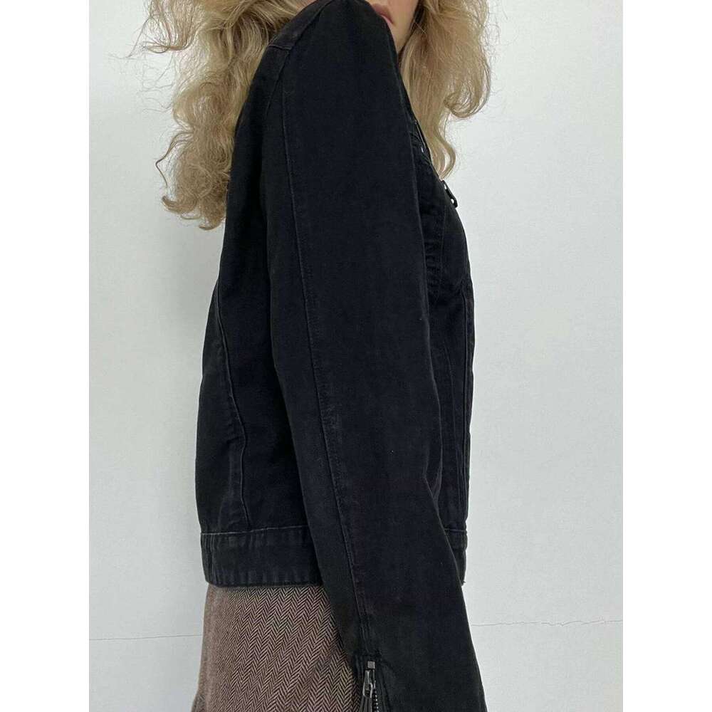 Designer Niche Rockmore Streetwear Double Zip Denim Jacket Solid Casual Vintage Long Sleeve Haruku Cargo Style Women's Jacket