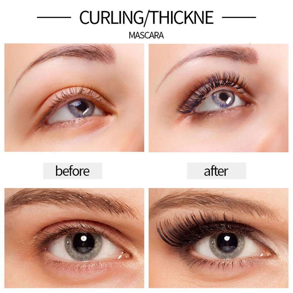 36-Hour Lasting Curling Eyeliner +4D Fiber Elongate Eyelashes Leopard Print Black Mascara Waterproof Eye Makeup Cosmetic