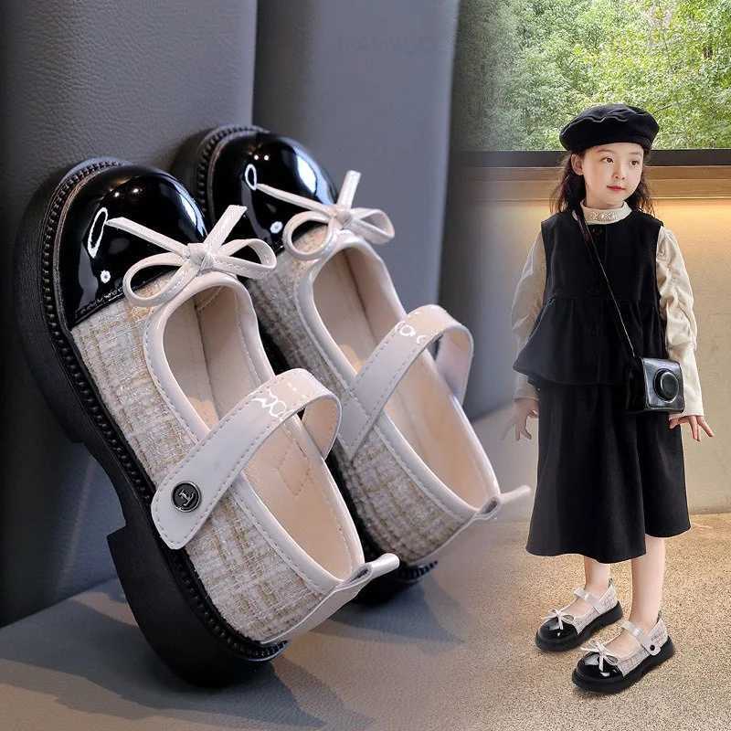 Spring Autumn Childrens Leather Shoes With Bowknot Versatile Girls Fashion Mary Jane Shoes Causal Patchwork Kids Princess Shoes XJ250724