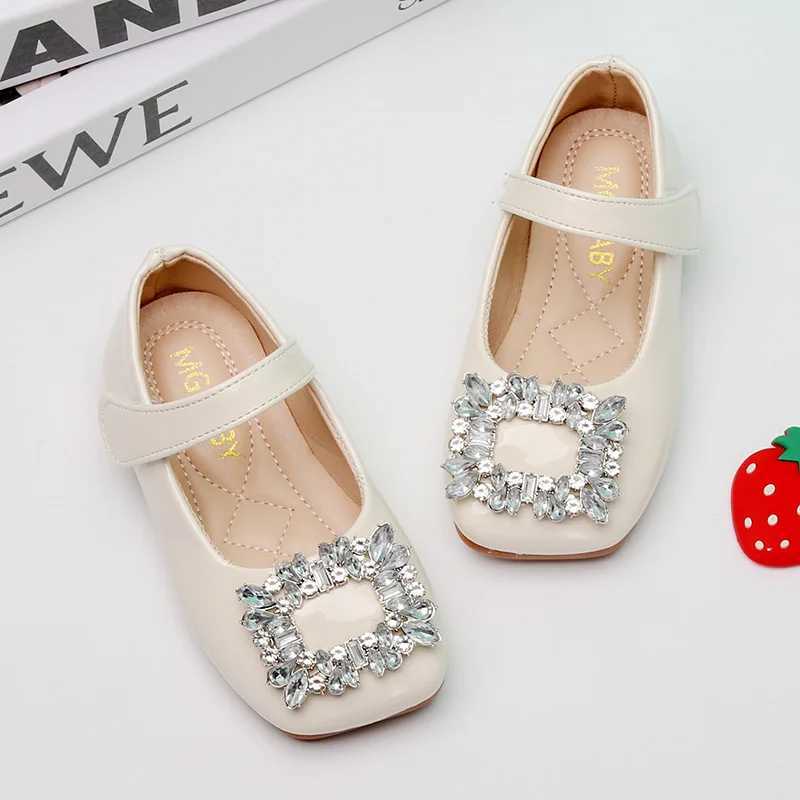 Girls Leather Shoes Chic Korean Style Rhinestones Buckle Little Big Kids Princess Mary Jane Children Fashion Dress Flats Sweet XJ250724