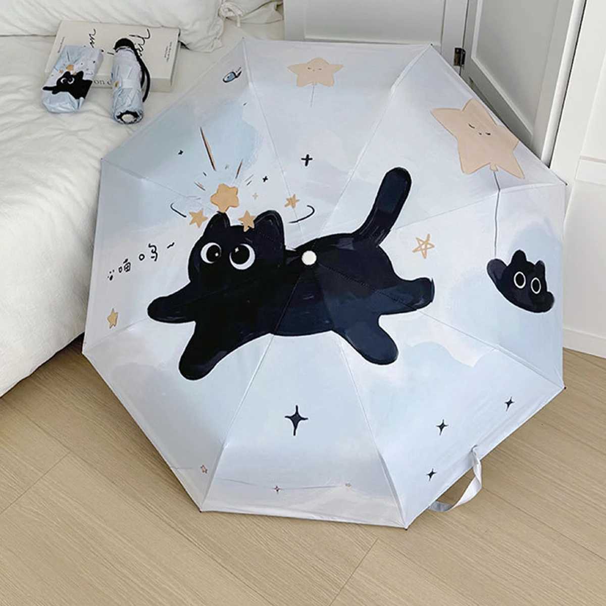 3-Ribs Cartoon Cat Umbrella Automatic Lightweight Cat Sun Protection Umbrella UV Protection Waterproof Folding Sun Umbrella R250725