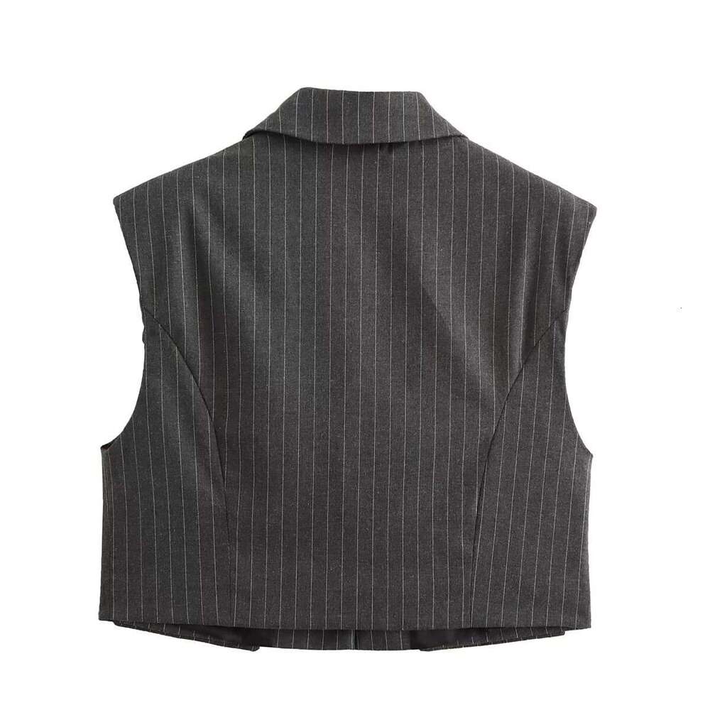 TRAFZA Spring New Trendy Fashion Striped Flip Vest Elastic Casual Long Pants Set B5