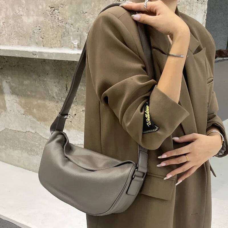 High Quality Genuine Leather Crossbody Handbag For Women, Large Capacity Shoulder Bag, Cowhide Retro Fashion Saddle Bag